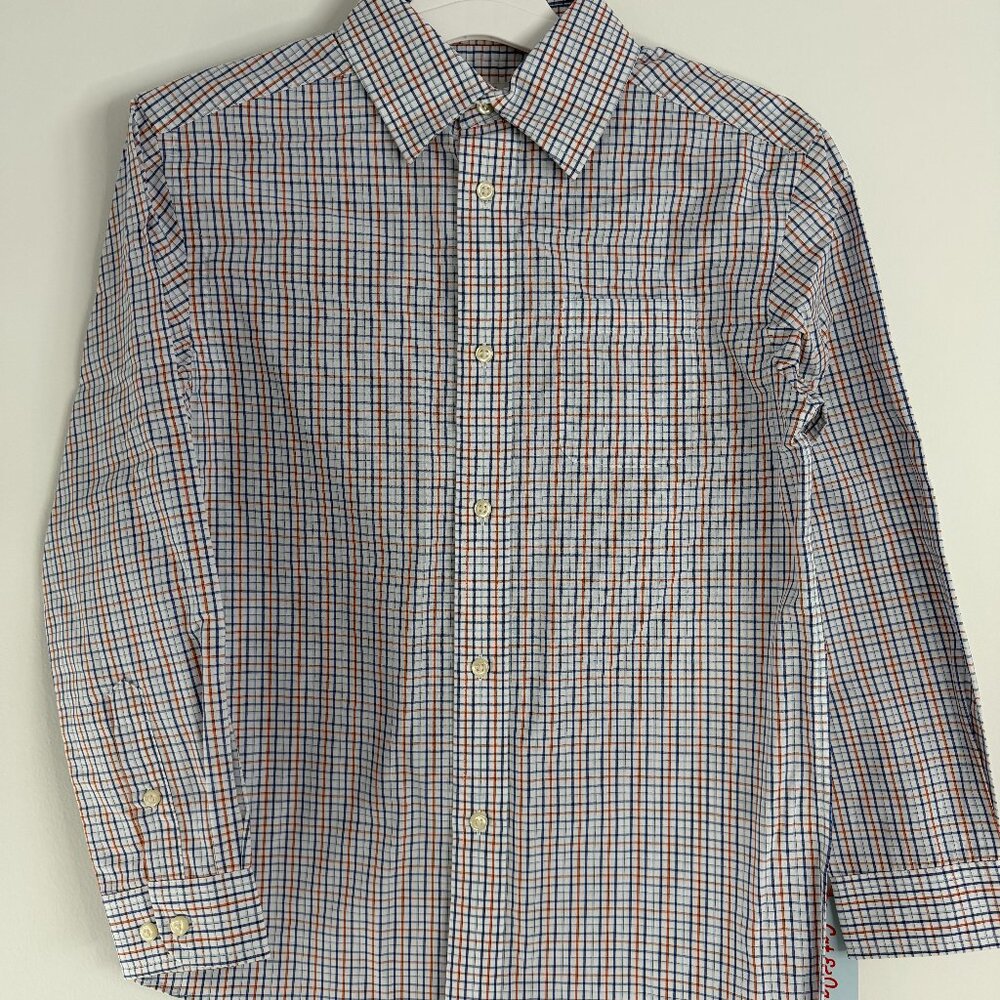 Boys Medium 8/10 Cat and Jack Navy Orange Button Down Long sleeve Classic Shirt